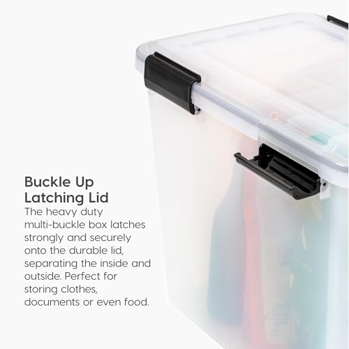 IRIS USA Plastic File Letter/Legal, Water Resistant Document Box, Durable Lid, Seal w/Secure Latching Buckles, Stackable, Nestable, WeatherPro - 1 Pack, Clear