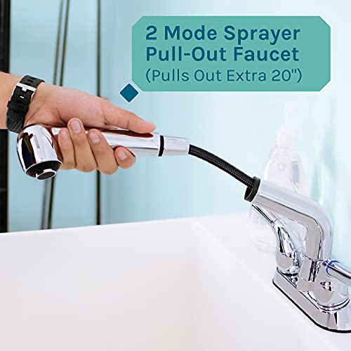 White Utility Sink Laundry Tub with Pull-Out Chrome Faucet - Heavy Duty Slop Sink for Laundry, Basement, Garage, or Workshop - JS Jackson Supplies