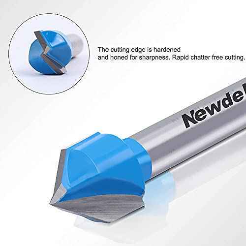 Newdeli 6Pcs Round Nose Router Bit and 90 Degree V Groove Router Bit Set 1/4" Shank Cove Box Router Bits Juice Groove Router Bits CNC Woodworking Tool