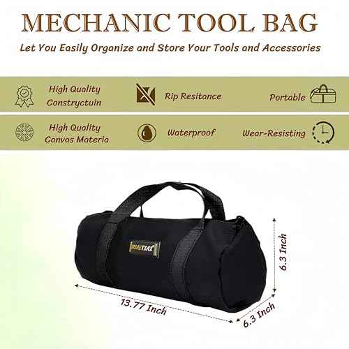 14 Inch Small Tool Bags for Men,Wide Mouth Zipper Tool Storage Bag,Large Capacity Canvas Tool Tote Bag,Portable Multi-Function Tool bag for Storage Wrenches,Screwdrivers,Repair Tools (Black)