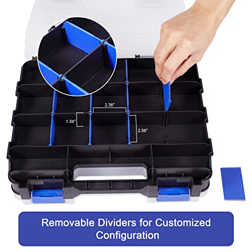 Blue AIDY-PRO Small Parts Storage Case Toolbox - 34 Compartments, Removable Dividers