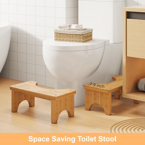 Uaniar Bamboo Toilet Stool Natural 6.7"H Wooden Squatting Potty for Adults
