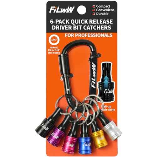 Bit Holder Keychain,6Pcs 1/4 Quick Release Driver Bit Catchers Tool Gifts for Men,Quick-Change Extension Bar Keychain Drill Screw Adapter Portable for Organizer Tool Pouch,Tool Bag