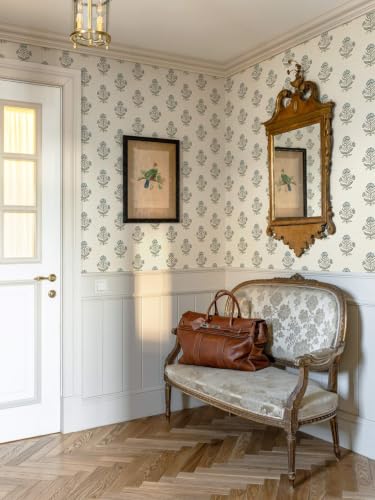 Heroad Blue & Beige Floral Peel and Stick Wallpaper, Cottage Linen Texture, 17.3"x78.7" - Renter Friendly Contact Paper for Walls & Cabinets