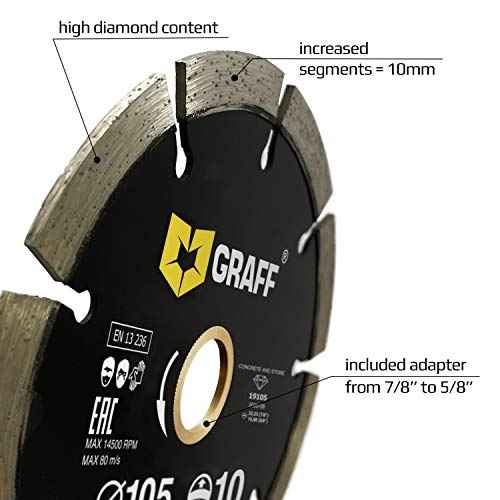 4 Inch Diamond Blade for Angle Grinder ? Diamond Cutting Wheel for Cutting Stone, Marble, Granite, Brick, Masonry, Paving Flag, Concrete ? Diamond Saw Blades Segment Height 0.394¡± (10 mm) ? GRAFF