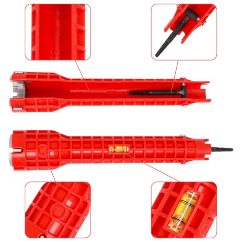 14 in 1 Multifunctional Sink Wrench, Under Sink Wrench Faucet Tool, Kitchen Drain Tub Removal Nut Plumbing Installation and Repairs Tool for Toilets Bathroom Tight Spaces (Red, 1 Set)
