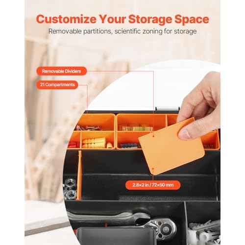 VEVOR 3-Pack Small Parts Organizer, 21 Compartments Tools Organizer Box with Removable Dividers, PP Hardware Storage Box with Safety Latch & Portable Handle for Nuts, Bolts, Screws, Nails