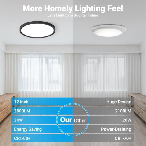 Fairdeer Black 12-Inch LED Flush Mount Ceiling Light 5 Color Temperatures 2-Pack