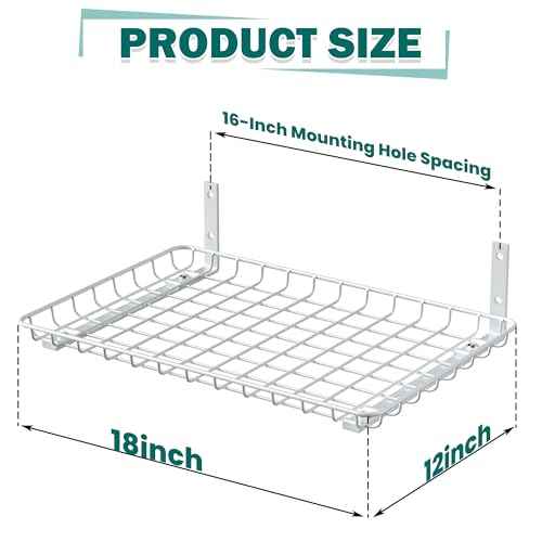 EVERHANGER Garage Wall Shelves 12x18 Inch, Wall Mounted Storage Shelf, Metal Shelf Rack, Heavy-Duty Shelf Organizer 2 Pack, White
