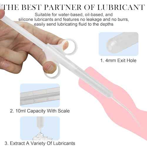 [2Pack+Storage Bag] Lube Applicator Syringe with 10ml Precise Scales, 6.5" Anal Lube Shooter with Air-Proof Silicone Cap Reusable Lubricant Tube Applicator for Women, Men & Couples, Red
