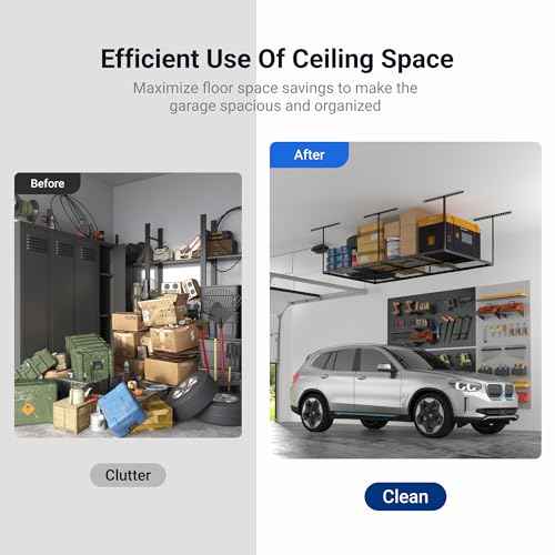 FLEXIMOUNTS 4x8 Overhead Garage Storage Rack, Adjustable Organization System, Heavy-Duty Metal Ceiling Racks, 750lbs Weight Capacity, Black