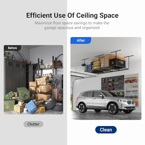 FLEXIMOUNTS 4x8 ft Overhead Garage Ceiling Storage Rack, Black, 1 Pack
