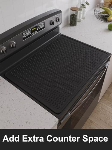 XiFEO 30" x 21" Thickened Silicone Glass Stove Top Cover Protector for Electric & Induction Cooktops – Heat Resistant Mat, Black