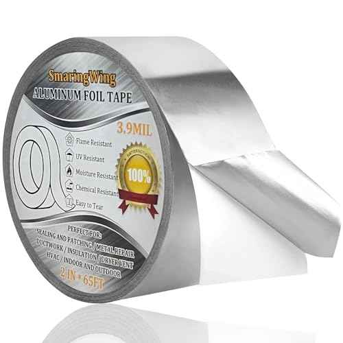 Aluminum Foil Duct Tape Heavy Duty Waterproof, Premium Silver Metal HVAC Heat Tapes (2"*65Feet,3.9mil), High Temperature, Dryer Vent Insulation Tape for Ductwork, Ducting, Sealing, Patching, Furnace
