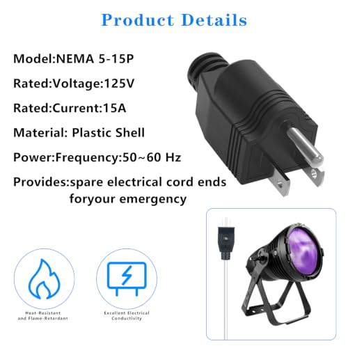 XGJUCE Black 4 Pack 3 Prong Power Plugs 125V 15A Replacement