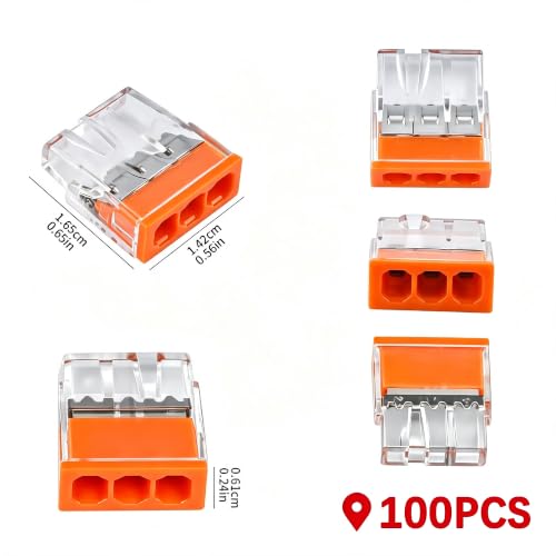 JINHconnect 3-Conductor Wire Connectors Kit 100pcs Push-In Nuts for 18-13 AWG Wiring