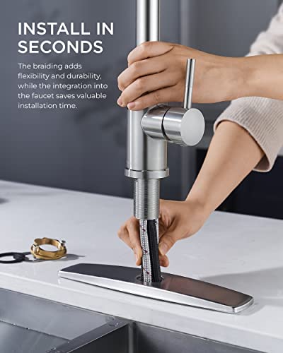 FORIOUS Stainless Steel Kitchen Faucet with Pull Down Sprayer, Brushed Nickel, Classic Finish