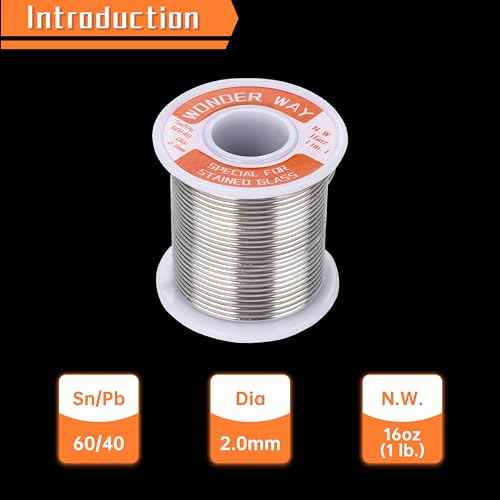 Sn60/Pb40 Solder Wire for Stained Glass Copper Foil, Tiffany Lamps & Church Glass Restoration, 2.0mm Dia No Flux By Wonderway (16oz)