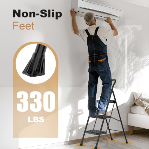 Foldable 3-Step Ladder Stool with Anti-Slip Feet for Household Use