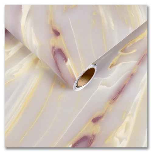 CRE8TIVE Matte Gold Pink Marble Contact Paper 12"x80" Liquid Marble Wallpaper for Kitchen Countertop Peel and Stick Wallpaper Removable Self Adhesive Vinyl Warp for Bathroom Cabinets Desks Table Tops