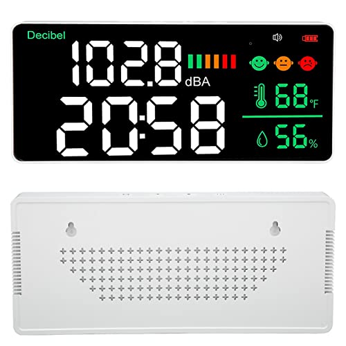 Decibel Meter 4-in-1 with 11in LED Display: Sound Level, Temp, Humidity & Time