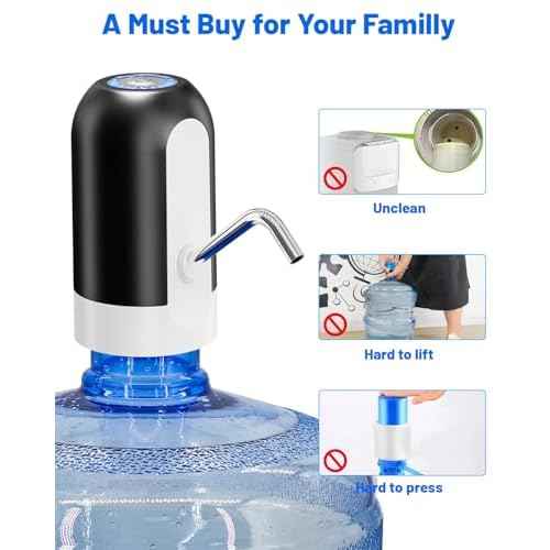 Myvision Water Dispenser for 5 Gallon Bottle, Portable USB Charging Electric Water Pump, Drinking Water Jug Pump for Home, Kitchen, Living Room, Office, Camping, Universal for 3-5 Gallon (Black)