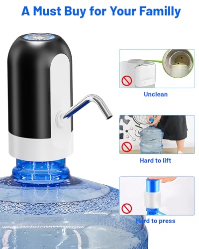 Myvision 5 Gallon Water Dispenser Pump Black Portable USB Rechargeable