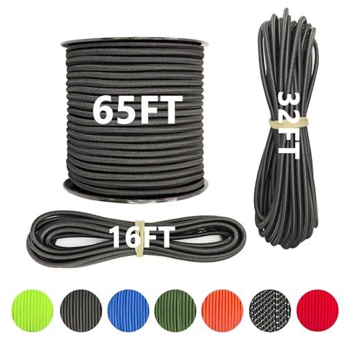 LUYADIN Black 1/4" x 32' Marine Grade Bungee Shock Cord for Kayak & Tent Repairs