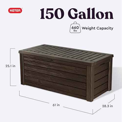 Keter Westwood 150 Gallon Deck Box Organizer, Doubles as 2-Person Bench Seat, Brown ? Large Resin Outdoor Storage and Seating with Lockable Lid for Garden, Pool, and Patio