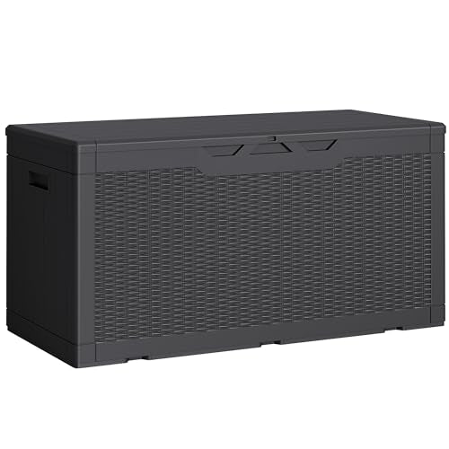 Greesum 100 Gallon Black Outdoor Storage Box with Lid, Lockable & Waterproof