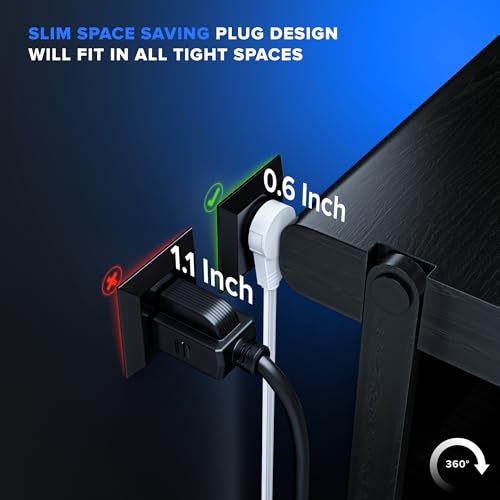 Maximm 4 Ft UL Certified Rotating Flat Plug Extension Cord with 3 Outlets