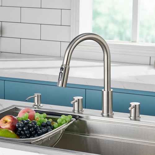 Tohlar Kitchen Faucets, Brushed Nickel Kitchen Faucet Pull Down Sprayer Stainless Steel Sink Faucets with Soap Dispenser Commercial Modern Rv Faucets, Llaves para fregaderos de cocina