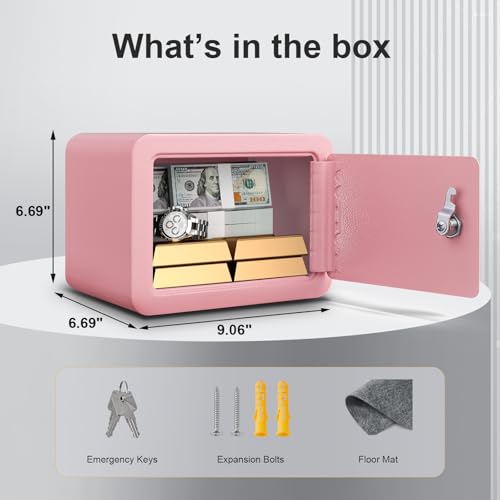 Marcree 0.23 Cuft Pink Small Safe Box for Kids Home Security, Mini Lock Safe