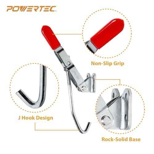 POWERTEC 2PK J Hook Toggle Clamp, 375 lbs Holding Capacity, 451 Adjustable Pull Action Latch for Smoker, Tool Box, Woodworking Jigs and Fixtures, Cabinet, Lids, Door, Truck (20308-PV2)
