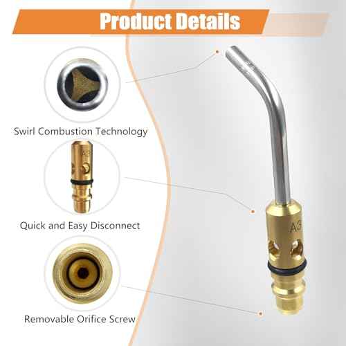 0386-0101 A-3 3/16" Air Acetylene Tip for Torch G-4 or PLF-A5 Handles, Soft Solder 1/4" to 1", Silver Braze 1/8" to 1/2", Manual Lighting, Quick Connect, Removable Orifice Screw