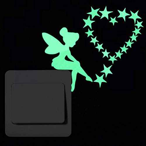 2pcs Luminous Light Switch Decals Glow in The Dark Wish Fairy and Magic Fairy Wall Stickers Light Switch Decor Art Mural Paste