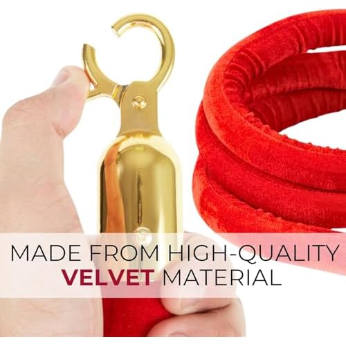 4PCS 42mm Thick Red Velvet Ropes for Crowd Control ? 5FT Premium Stanchion Rope with Hooks Velvet Ropes and Posts for Red Carpet Stanchions Events Weddings Parties