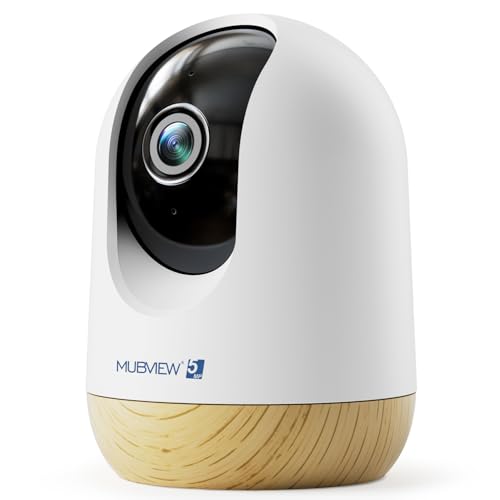 MUBVIEW 5MP Plug-in Indoor Security Camera no Subscription, 5/2.4G WiFi Pet Cam Indoor with Phone App, Dog Camera with Speaker, Night Vision, Motion Detection, Auto Tracking, Cat/Elder/Baby Monitor