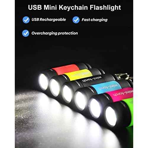Mini Keychain Flashlights USB Rechargeable, Colorful Small LED Flashlight Torches for Kids/Adult Hiking Camping, Waterproof Pocket Flashlights for Backpack/Belt, (3Packs)