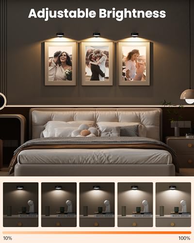 Black 3 Pack Rechargeable Magnetic LED Picture Lights with Remote – Art Frame & Wall Decor