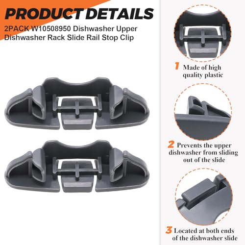 Beaquicy W10508950 Dishwasher Rack Stop Clips for Whirlpool/Kenmore (2-Pack)