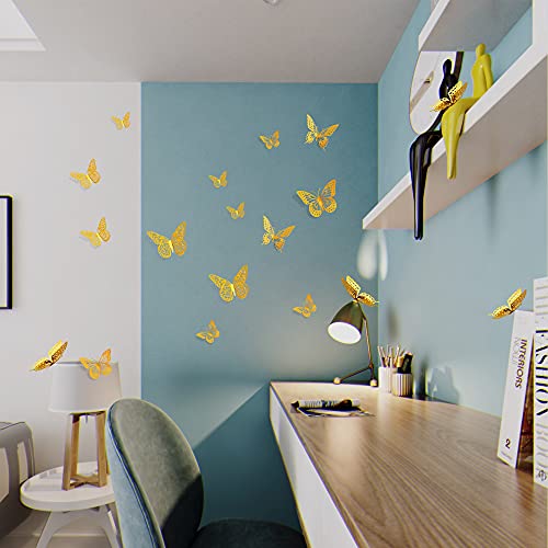 SAOROPEB 48 Pcs Gold 3D Butterfly Wall Decor Set for Birthday & Party