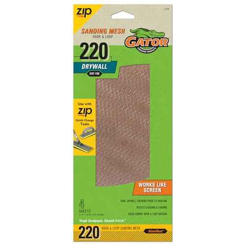 Gator 7178 Hook and Loop Very Fine 220-Grit Screen Drywall Sanding Mesh Sandpaper, 4.5 x 10.5 Inch, 4 Sheets