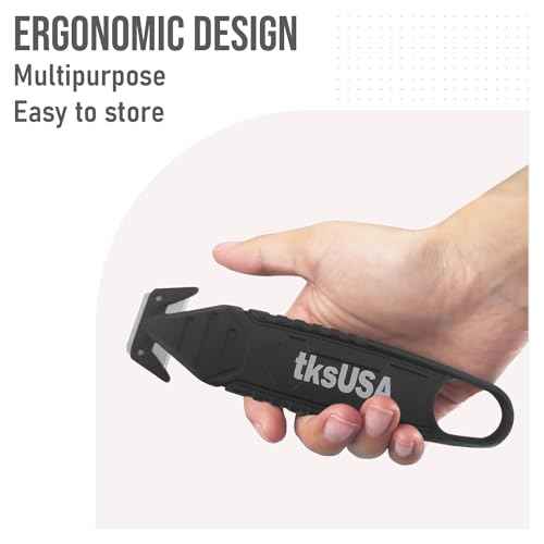 Safety Box Cutter. tksUSA here, your Cutter Stainless, Steel Package Opener. Pack Safety Knife Package Box Opener with Ergonomic Film Cutting Blade for Box, Carton, Shrink Wrap, Plastic Straps