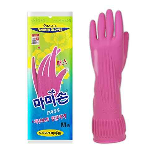 Kitchenware Mamison Quality Rubber Gloves Pink Size M, Waterproof Rubber Gloves 1 Pairs, Korean Home and Improvement Brand
