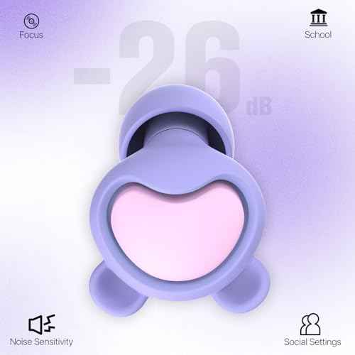 Kids Ear Protection Kids Ear Plugs (6-12yrs) - Reusable Everyday Noise Relief for Child Adult with Small Ear Canal, for Focus, Anxiety, Stress, School, Home, Playtime ?26 dB Noise Reduction Earplugs