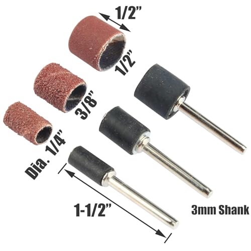 Yakamoz 132Pcs Sanding Drums Kit, 80 120 180 Grit Sanding Bands Mini Drum Sander Sleeves with 3mm Shank Drum Sanding Mandrels for Drill Dog Nail Grinder fits Dremel Rotary Tools