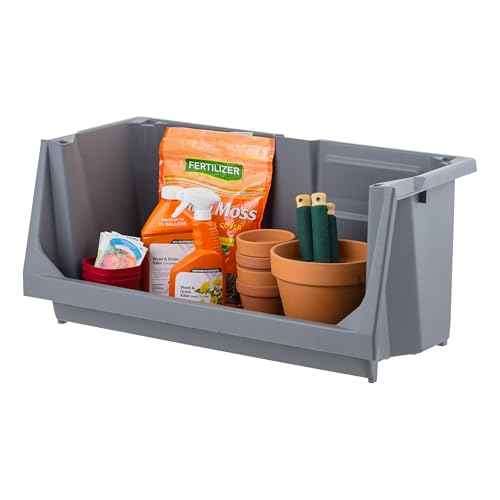 IRIS USA Open Front Storage Bins, Jumbo, Heavy Duty Garage Storage, Stackable Storage Bins, Tools Hardware Hose Household Product Sporting Goods, Wide Open Front, Interlocked Secure Stacking, Gray