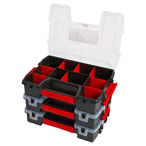 CRAFTSMAN 3-Pack Small Parts Storage Organizer with Removable Dividers, 10 Compartments, Secure Latch, 11.5 x 2.5 x 8.5 Inches