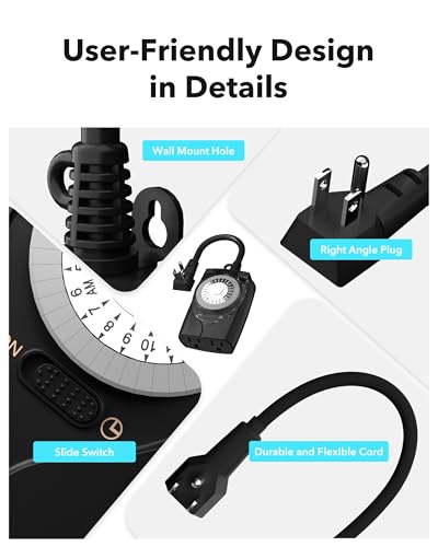 HBN 1 Pack Outdoor Waterproof Mechanical Timer Outlet for Christmas & Holiday Lights